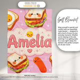 Breakfast Food Eggs Sausage Sandwich Seamless Pattern Pink  Personalised Custom Name Super Soft Fleece Blanket Bed Sofa Throw
