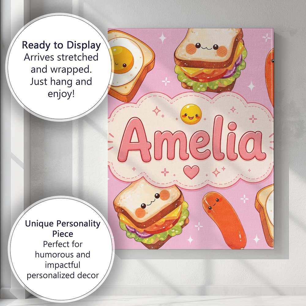 Personalised Name Breakfast Food Eggs Custom Modern Room Accent Creative Decorator Style Canvas Wall Art Print Decor Picture Ready to Hang