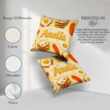 Custom Name Breakfast Food Eggs Sausage Sandwich Seamless Yellow Square Filled Cushion Throw Pillow Sofa Bed Home Decor Zip Washable UK Made