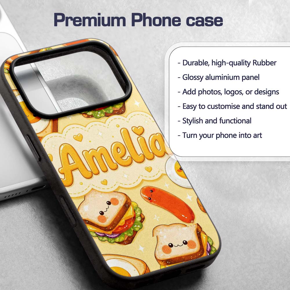 Breakfast Food Eggs Sausage Sandwich Seamless Custom Name Protective Phone Case Mobile Cover Durable Everyday Smartphone Shock Resistant