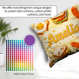 Custom Name Breakfast Food Eggs Sausage Sandwich Seamless Yellow Square Filled Cushion Throw Pillow Sofa Bed Home Decor Zip Washable UK Made