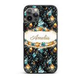 Abstract Teal Gold Crystal Texture Printed Design Custom Name Protective Phone Case Mobile Cover Durable Everyday Smartphone Shock Resistant