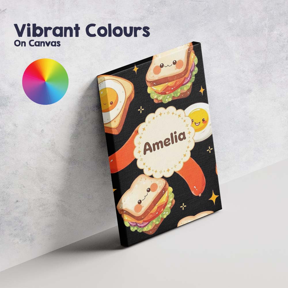 Personalised Name Breakfast Food Eggs Custom Modern Room Accent Creative Decorator Style Canvas Wall Art Print Decor Picture Ready to Hang
