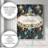 Personalised Name Abstract Teal Gold Crystal Texture Seamless Custom Contemporary Display Canvas Wall Art Print Decor Picture Ready to Hang