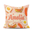Custom Name Breakfast Food Eggs Sausage Sandwich Seamless Light Square Filled Cushion Throw Pillow Sofa Bed Home Decor Zip Washable UK Made