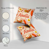 Custom Name Breakfast Food Eggs Sausage Sandwich Seamless Light Square Filled Cushion Throw Pillow Sofa Bed Home Decor Zip Washable UK Made