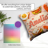 Custom Name Breakfast Food Eggs Sausage Sandwich Seamless Light Square Filled Cushion Throw Pillow Sofa Bed Home Decor Zip Washable UK Made
