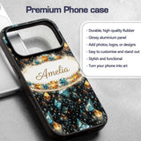 Abstract Teal Gold Crystal Texture Printed Design Custom Name Protective Phone Case Mobile Cover Durable Everyday Smartphone Shock Resistant