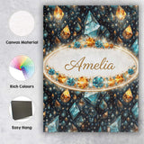 Personalised Name Abstract Teal Gold Crystal Texture Seamless Custom Contemporary Display Canvas Wall Art Print Decor Picture Ready to Hang