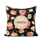 Custom Name Kawaii Japanese Food Sushi Dumpling Seamless Pattern Square Filled Cushion Throw Pillow Sofa Bed Home Decor Zip Washable UK Made