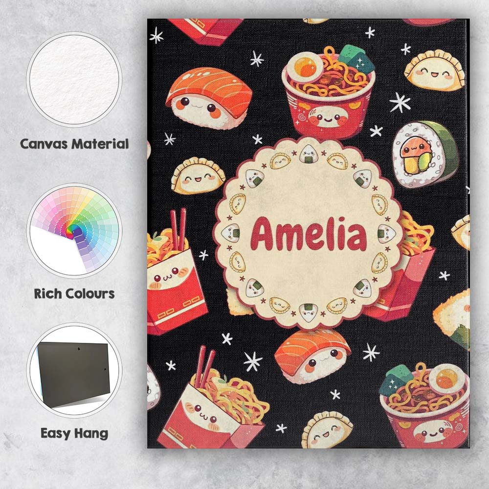 Personalised Name Cute Kawaii Japanese Food Custom  Bespoke Interior Contemporary Canvas Wall Art Print Decor Picture Ready to Hang