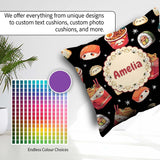 Custom Name Kawaii Japanese Food Sushi Dumpling Seamless Pattern Square Filled Cushion Throw Pillow Sofa Bed Home Decor Zip Washable UK Made