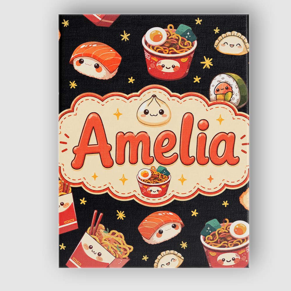Personalised Name Cute Kawaii Japanese Food Custom  Bespoke Interior Contemporary Canvas Wall Art Print Decor Picture Ready to Hang