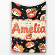 Cute Kawaii Japanese Food Sushi Ramen Dumpling Seamless Pattern  Personalised Custom Name Super Soft Fleece Blanket Bed Sofa Throw