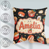 Custom Name Kawaii Japanese Food Sushi Dumpling Seamless Pattern Square Filled Cushion Throw Pillow Sofa Bed Home Decor Zip Washable UK Made