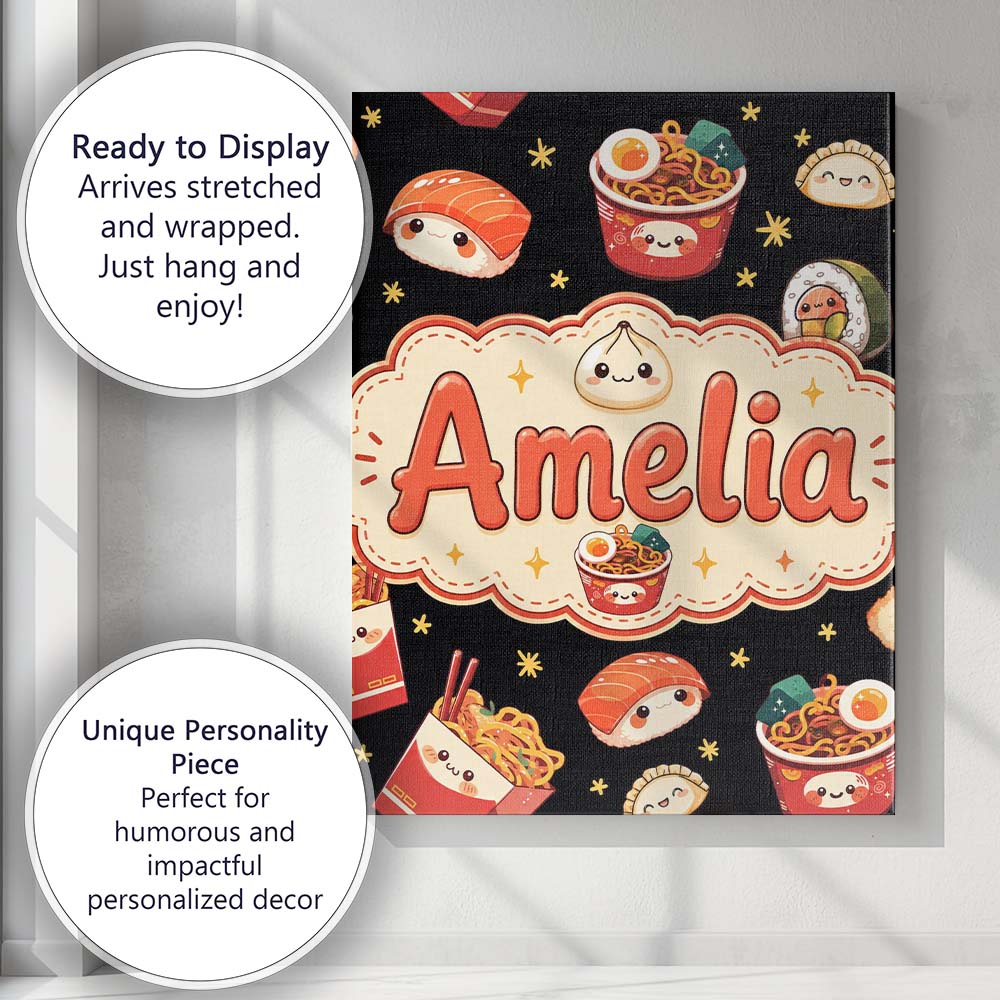 Personalised Name Cute Kawaii Japanese Food Custom  Bespoke Interior Contemporary Canvas Wall Art Print Decor Picture Ready to Hang