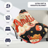 Cute Kawaii Japanese Food Sushi Ramen Dumpling Seamless Pattern  Personalised Custom Name Super Soft Fleece Blanket Bed Sofa Throw