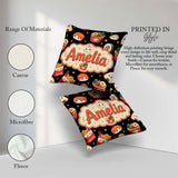 Custom Name Kawaii Japanese Food Sushi Dumpling Seamless Pattern Square Filled Cushion Throw Pillow Sofa Bed Home Decor Zip Washable UK Made