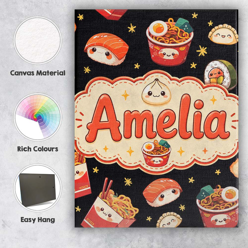 Personalised Name Cute Kawaii Japanese Food Custom  Bespoke Interior Contemporary Canvas Wall Art Print Decor Picture Ready to Hang