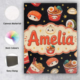 Personalised Name Cute Kawaii Japanese Food Custom  Bespoke Interior Contemporary Canvas Wall Art Print Decor Picture Ready to Hang
