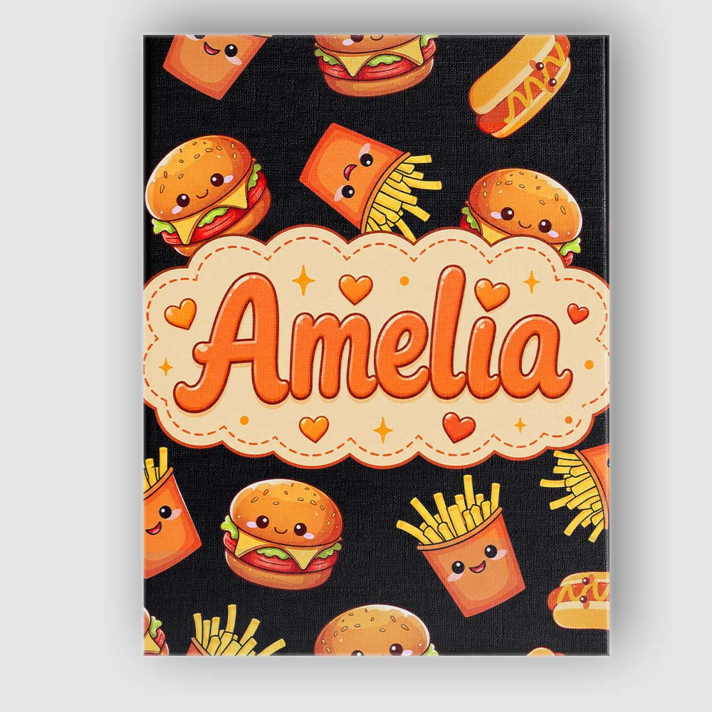 Personalised Name Cute Kawaii Fast Food Custom  Modern Room Accent Elegant Feature Canvas Wall Art Print Decor Picture Ready to Hang