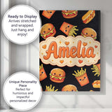 Personalised Name Cute Kawaii Fast Food Custom  Modern Room Accent Elegant Feature Canvas Wall Art Print Decor Picture Ready to Hang