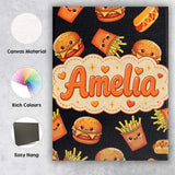 Personalised Name Cute Kawaii Fast Food Custom  Modern Room Accent Elegant Feature Canvas Wall Art Print Decor Picture Ready to Hang