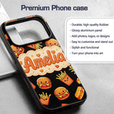 Cute Kawaii Fast Food Burger Fries Printed Design Custom Name Protective Phone Case Mobile Cover Durable Everyday Smartphone Shock Resistant