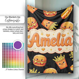 Cute Kawaii Fast Food Burger Fries Hotdog Seamless Pattern Grey  Personalised Custom Name Super Soft Fleece Blanket Bed Sofa Throw