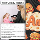 Cute Kawaii Fast Food Burger Fries Hotdog Seamless Pattern Grey  Personalised Custom Name Super Soft Fleece Blanket Bed Sofa Throw