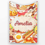 Cute Kawaii Fast Food Mix Pizza Burger Fries Seamless Pattern Busy  Personalised Custom Name Super Soft Fleece Blanket Bed Sofa Throw