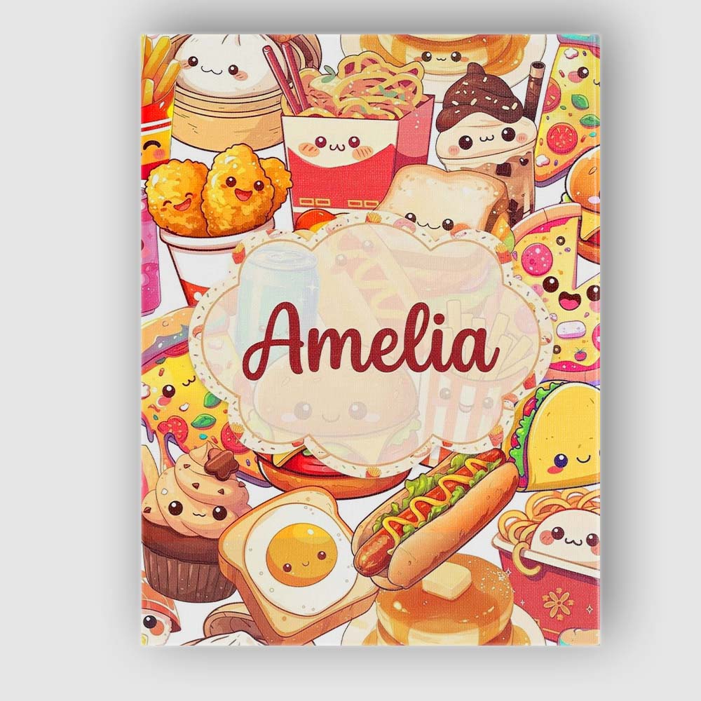 Personalised Name Cute Kawaii Fast Food Mix Custom  Bespoke Interior Contemporary Canvas Wall Art Print Decor Picture Ready to Hang
