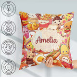 Custom Name Kawaii Fast Food Mix Pizza Burger Fries Pattern Busy Square Filled Cushion Throw Pillow Sofa Bed Home Decor Zip Washable UK Made