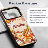 Cute Kawaii Fast Food Mix Pizza Burger Fries Custom Name Protective Phone Case Mobile Cover Durable Everyday Smartphone Shock Resistant