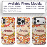 Cute Kawaii Fast Food Mix Pizza Burger Fries Custom Name Protective Phone Case Mobile Cover Durable Everyday Smartphone Shock Resistant