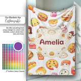 Fast Food Snack Pattern Burger Fries Drink Seamless White  Personalised Custom Name Super Soft Fleece Blanket Bed Sofa Throw