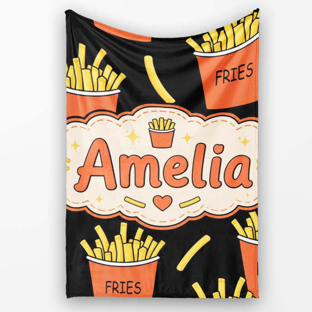 Cute Simple French Fries Pattern Minimal Seamless Food Design White  Personalised Custom Name Super Soft Fleece Blanket Bed Sofa Throw