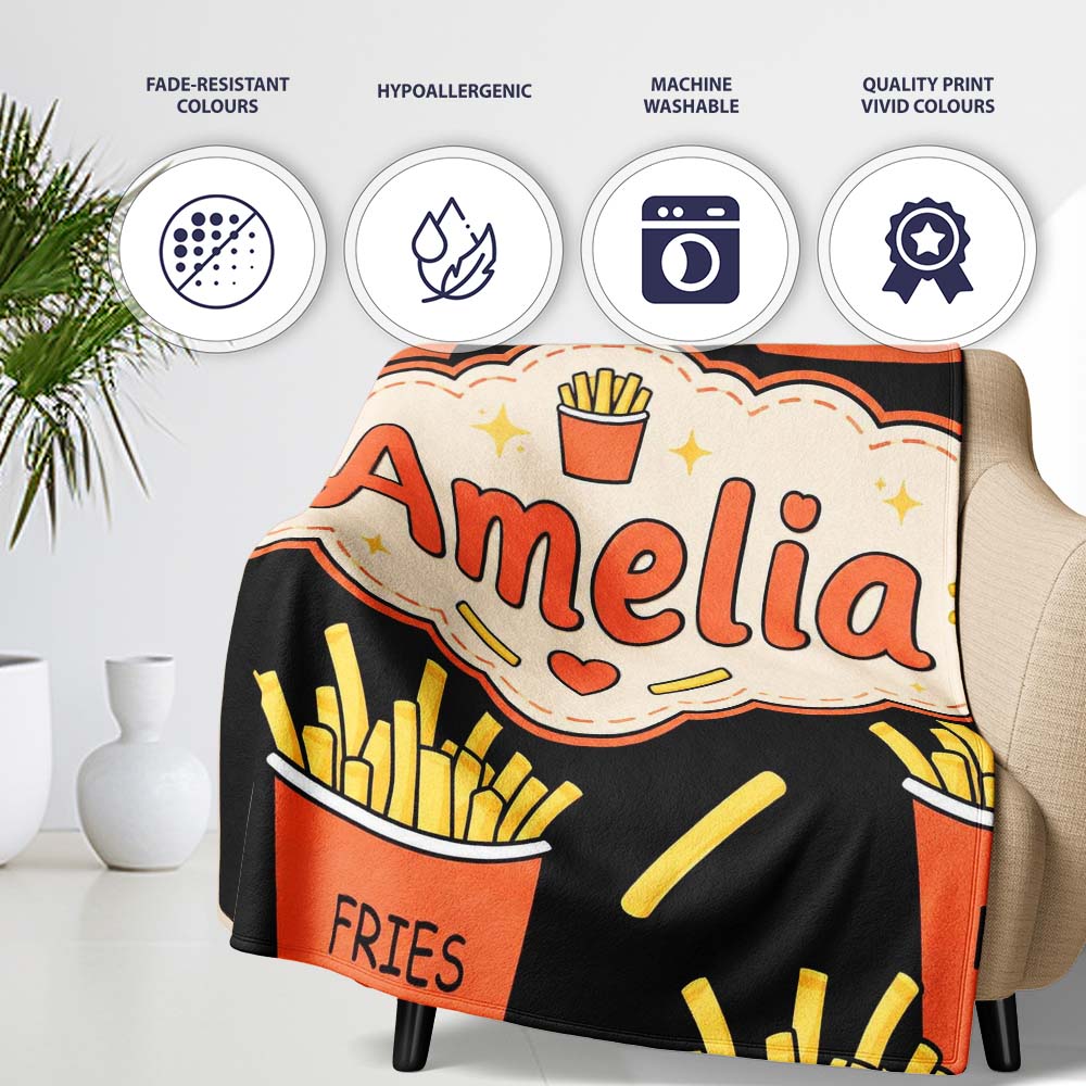 Cute Simple French Fries Pattern Minimal Seamless Food Design White  Personalised Custom Name Super Soft Fleece Blanket Bed Sofa Throw
