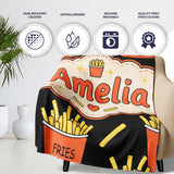 Cute Simple French Fries Pattern Minimal Seamless Food Design White  Personalised Custom Name Super Soft Fleece Blanket Bed Sofa Throw