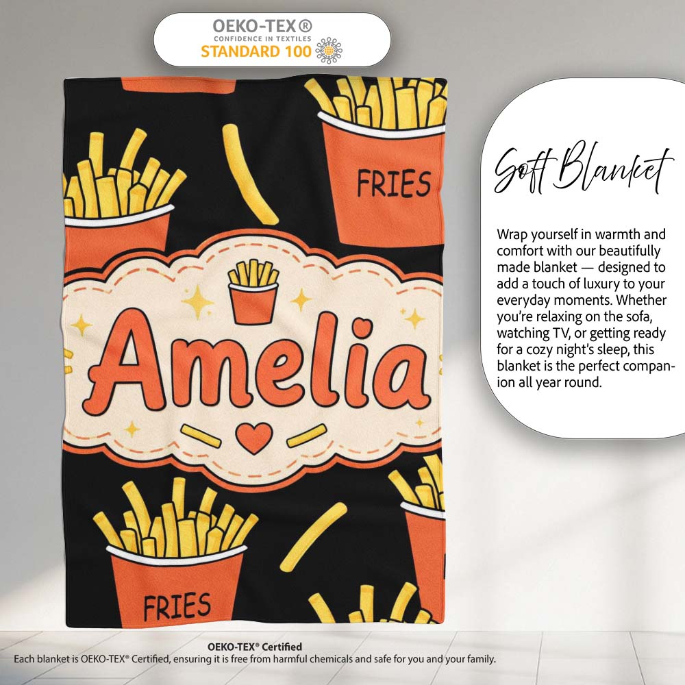 Cute Simple French Fries Pattern Minimal Seamless Food Design White  Personalised Custom Name Super Soft Fleece Blanket Bed Sofa Throw