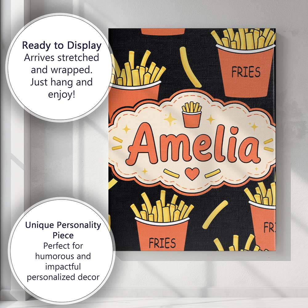 Personalised Name Cute Simple French Fries Custom  Unique Gift Idea Elegant Feature Canvas Wall Art Print Decor Picture Ready to Hang