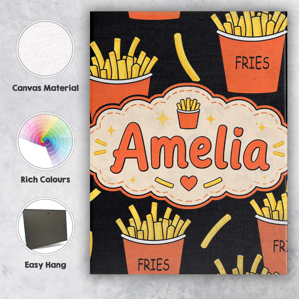 Personalised Name Cute Simple French Fries Custom  Unique Gift Idea Elegant Feature Canvas Wall Art Print Decor Picture Ready to Hang