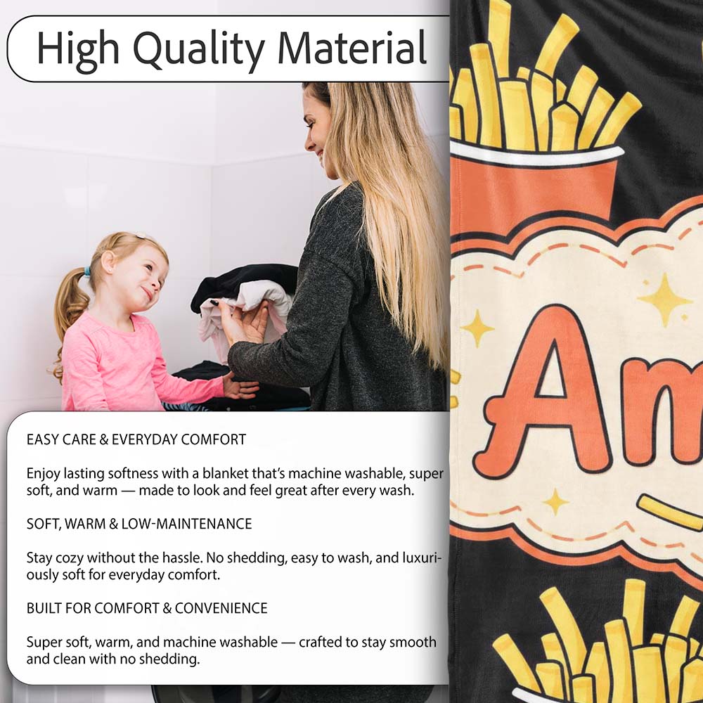 Cute Simple French Fries Pattern Minimal Seamless Food Design White  Personalised Custom Name Super Soft Fleece Blanket Bed Sofa Throw