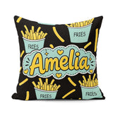 Custom Name Kawaii French Fries Fast Food Seamless Pattern White Square Filled Cushion Throw Pillow Sofa Bed Home Decor Zip Washable UK Made
