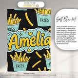 Cute Kawaii French Fries Fast Food Seamless Pattern White  Personalised Custom Name Super Soft Fleece Blanket Bed Sofa Throw