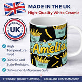Personalized Custom Name Cute Kawaii French Fries Fast Food Seamless Pattern White 11oz Ceramic Coffee Tea Mug White Large Handle