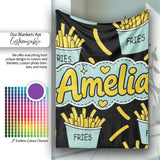 Cute Kawaii French Fries Fast Food Seamless Pattern White  Personalised Custom Name Super Soft Fleece Blanket Bed Sofa Throw