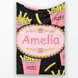 Cute Kawaii French Fries Fast Food Seamless Pattern Pink White  Personalised Custom Name Super Soft Fleece Blanket Bed Sofa Throw