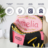 Cute Kawaii French Fries Fast Food Seamless Pattern Pink White  Personalised Custom Name Super Soft Fleece Blanket Bed Sofa Throw