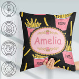 Custom Name Kawaii French Fries Fast Food Seamless Pattern White Square Filled Cushion Throw Pillow Sofa Bed Home Decor Zip Washable UK Made